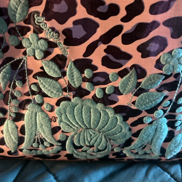 Consuela Leopard Print Clutch with Green Floral Accents - Picture 2 of 7